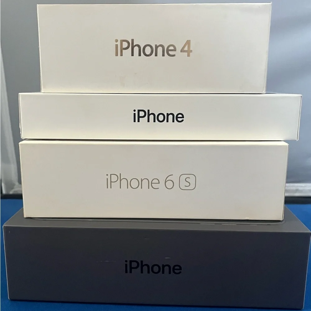 4 Apple iPhone Boxes Collection - Black, White, Gold